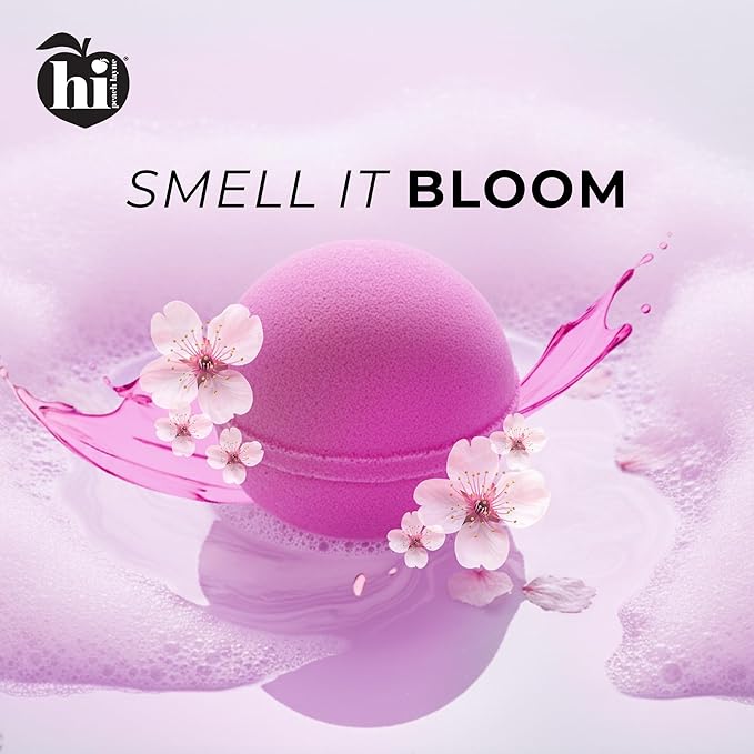 Hi Peach Layne Cherry Blossom Bath Bombs 12-Pack (3.5 oz Each) – Vegan, Clean Beauty Spa Gifts for Mom, Mothers Day Gifts for Women