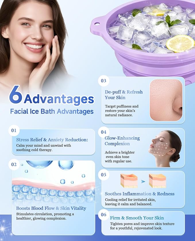 Face Ice Bath Bowl with Built-in Ice Tray, Collapsible Silicone Face Ice Plunge Bowl, Cold Therapy for Skin Tightening, Puffiness Reduction & Acne Relief - Ideal for Home & Travel