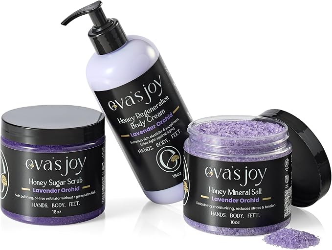 Eva's Joy Lavender Orchid Mineral Bath and Foot Soak, Made with Epsom Salt Crystals, Oil-Free, Exfoliating & Nourishing, Relaxing Lavender Scent, Cleanses & Hydrates Skin, 16 oz