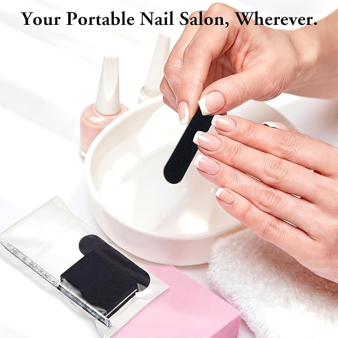 100 Sets Disposable Manicure Kit Individually Package Nail Tech Must Haves Pedicure Set with Mini Nail File Buffer Cuticle Stick Tool for Salon Home Gifts