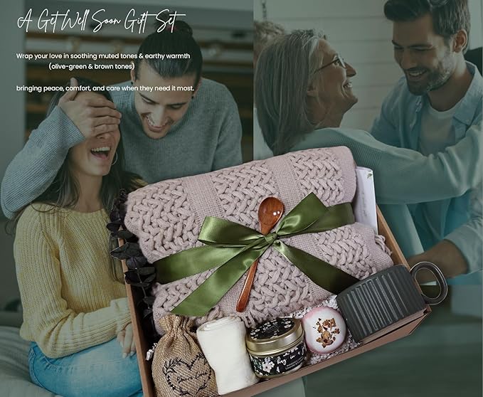 Get Well Soon Gift Basket- Relaxation, Birthday,Self Care Package, After Surgery Recovery, Sympathy Gift for Loss of Loved One, Thinking of You Set, Grief/Miscarriage for Women(Dark Green)
