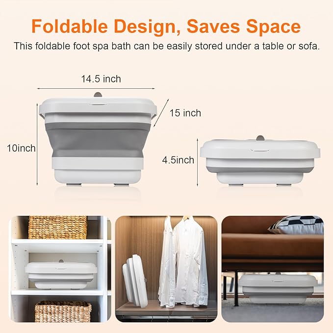 Collapsible Foot Spa Bath Massager with Heat, Bubble, Foot Soaking Tub with Handles, Foot Pedicure Kit, Temperature Control, Massage Rollers, Collapsible Bucket for Cleaning