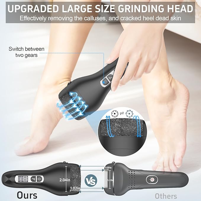 Electric Callus Remover for Feet,Professional Pedicure Kit Rechargeable Foot File Hard Skin Remover for Cracked Heels &Dead Skin,with 9 Roller Heads 2 Speed (Black DR)