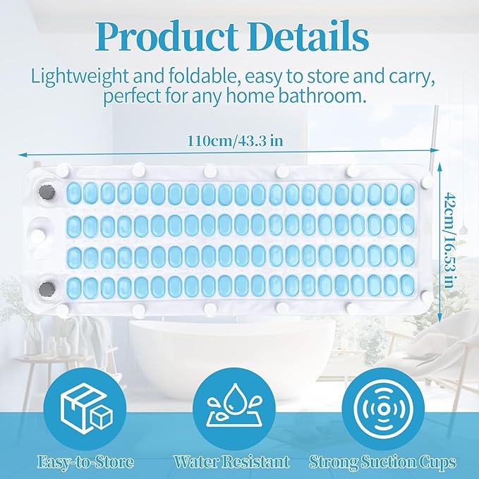 Crossing King Portable Spa Bubble Bath Massager - Bubble Bath Mat Tub Spa Massager with Upgraded Powerful Suction Cup, Electric Air Pump, Pillow and Remote Control for Relaxation, 45 * 17in (Blue)