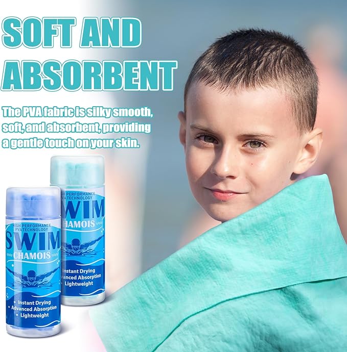 SmoothNovelty 2 Pack Swim Chamois Towel Water Absorbent Quick Dry Towel Shammy Chamois Cloth for Swimming Car Drying Diving Water Sports Beach Shower Pool Swimmer Gift