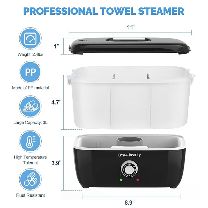 EASYINBEAUTY Hot Towel Warmer for Facials, Holds 16 Small Towels, 5L Towel Steamer with Quickly Heating in 1-5 Mins, Auto Off Timer Portable Towel Warmers for Spa, Barber, Manicures, Massage