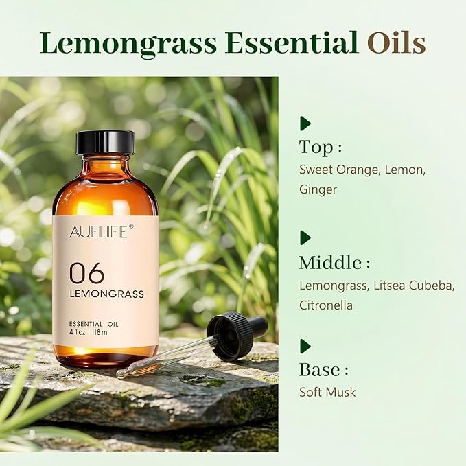 4 Fl Oz Lemongrass Essential Oil, Lemongrass Oil for Homemade Sprays – Lemongrass Essential Oil for Diffuser for Home, DIY Candle and Soap Making Home Fragrance with Dropper