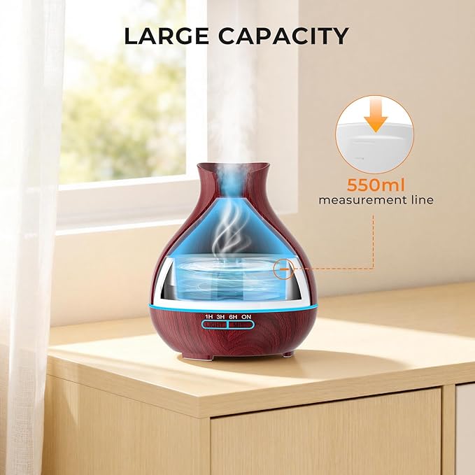 BZseed Aromatherapy Essential Oil Diffuser 550ml 12 Hours Wood Grain Aroma Diffuser with Timer Cool Mist Humidifier for Large Room, Home, Baby Bedroom, Waterless Auto Shut-off,7 Colors Lights Changing