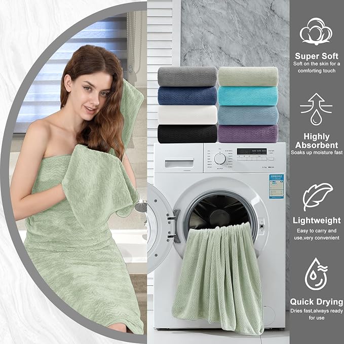 4 Piece Extra Large Bath Towel 35"x70" Oversized Bath Sheet Green Bath Towel Set for Bathroom Ultra Soft Cozy Highly Absorbent Quick Dry Bathroom Towel for Spa Gym Hotel,Shower Towel for Daily Use
