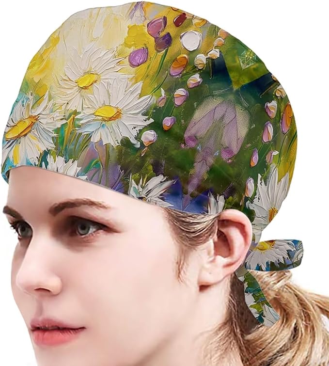 JoyLamoria Novelty Printed Cap with Sweatband Women Men Adjustable Tie Back Hats for Paiting