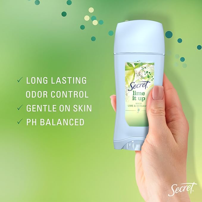 Secret Fresh Antiperspirant Deodorant for Women, 72hr Freshness on the Rocks with Pro-Hyaluronic Acid, Miami Mocktails Edition, Invisible Solid, Lime It Up with Lime & Bergamot Scent, 2.6 oz