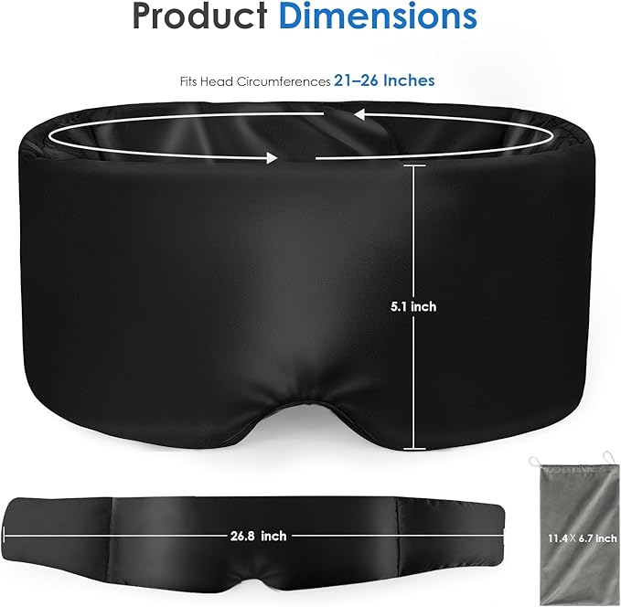 Weighted Eye Mask for Sleeping, Silk Sleep Mask for Side Sleeper with Adjustable Buckle, 100% Blockout Design, Ideal for Meditation, Relaxation and Travel, with Storage Pouch (Black)