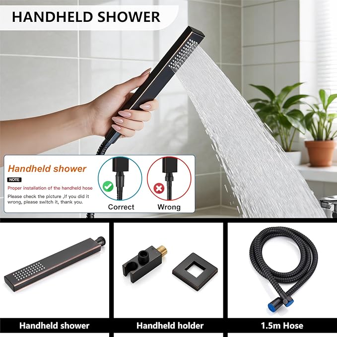 Midanya Shower System with Tub Spout,Bathtub Shower Faucet Set with Square Rainfall Head and Handheld Sprayer Wall Mount Tub Faucet Set with Valve and Trim Kit,10 Inch Oil Rubbed Bronze