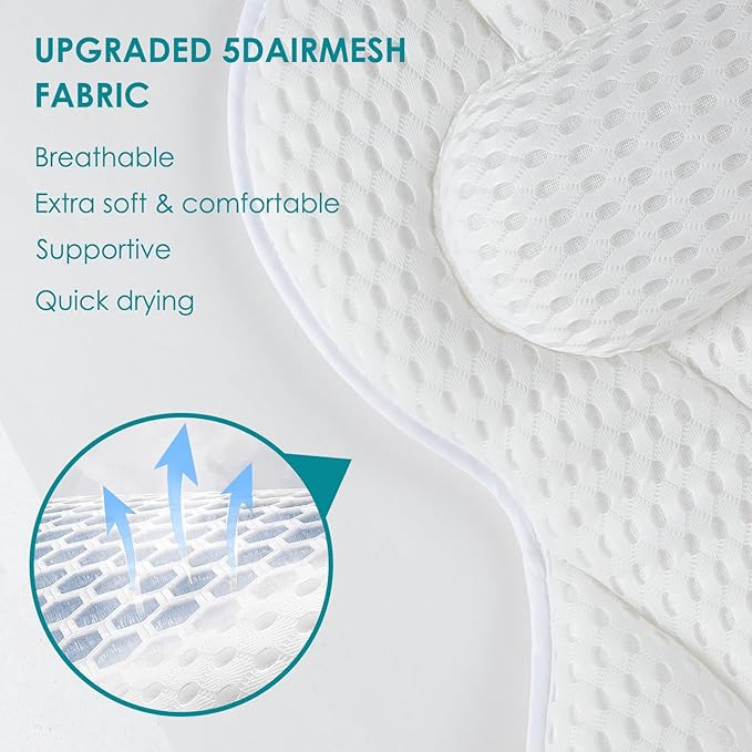 SQLHM Bath Pillows for Tub,Luxury Bath Pillow for Neck and Back Support-with Comfortable Breathable Cotton 6 Non-Slip Suction (Extra Thick Style)