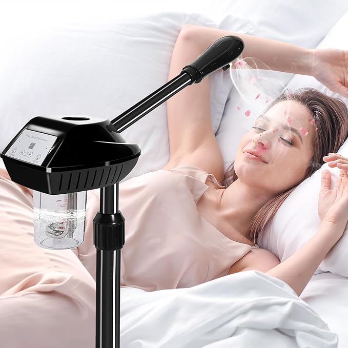 Professional Facial Steamer on Wheels,Gold Ozone Steamer for Face with 30-Minutes Timer,Spa Face Steamer for Deep Facial Cleansing (FS -001, 24-Balck)