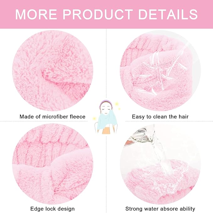 CIEHER 12 PCS Black & Pink Makeup Headband for Women Wrist Washband Scrunchies Cuffs for Washing Face, Soft Bow Hair Band Matching Wristbands