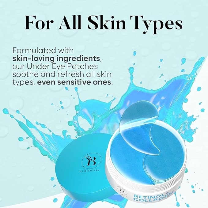 BLOOMORA Retinol & Collagen Under Eye Patches (30 Pairs), Under Eye Mask for Puffy Eyes, Appearance of Dark Circles, Smoothing & Hydration, Self Care & Skincare Gifts for Women, Patch Yeux