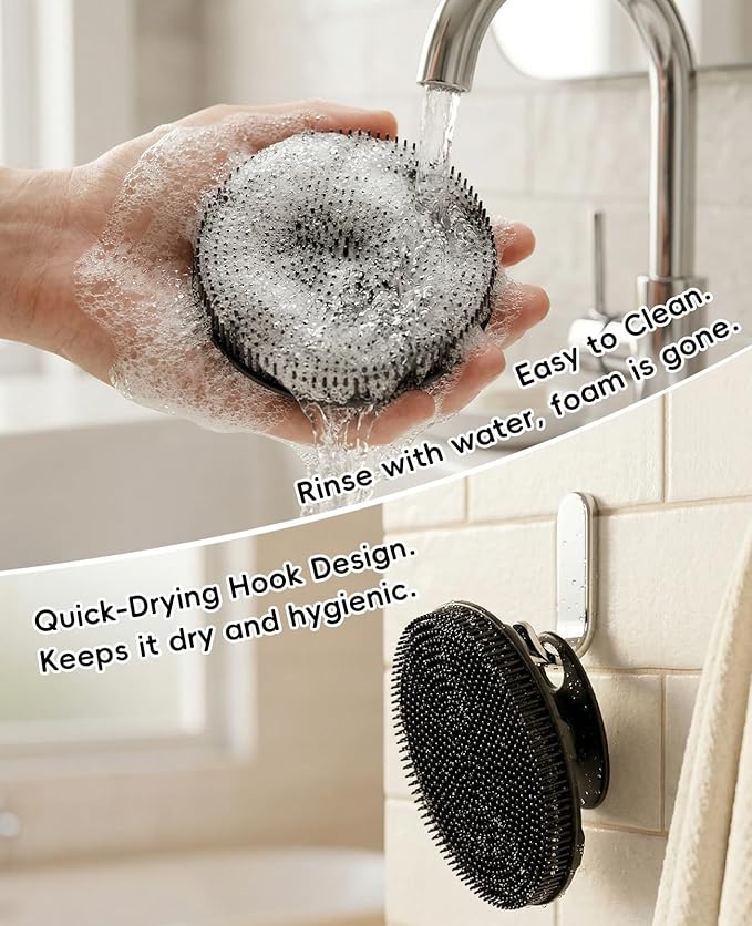 Soft Silicone Shower Brush Body Wash Bath Exfoliating Skin Massage Scrubber, Dry Skin Brushing Glove Loofah, Fit for Sensitive and All Kinds of Skin(Sky Blue+Black)