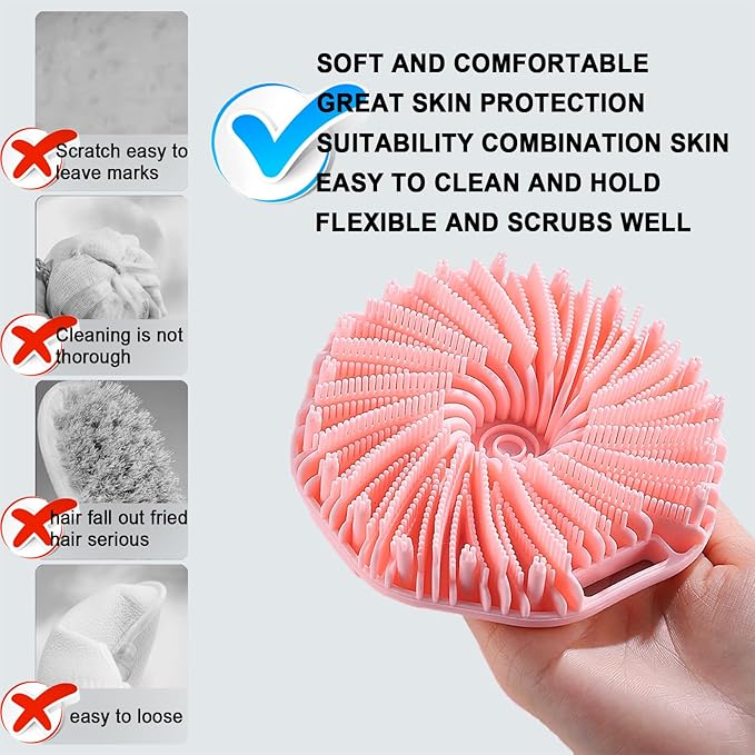 RamPula Silicone Body Scrubber, Silicone Loofah, Quick-Dry Exfoliating Body Brush for Wet or Dry Brushing, More Hygienic Than Traditional Loofah, Medium-Bristle Brush, Black and Pink