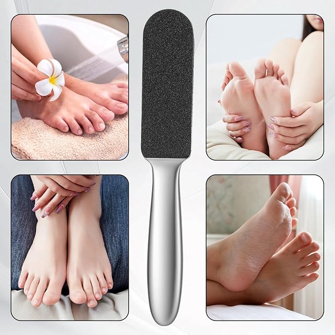 Foot File - Stainless Steel Pumice Stone Foot Rasp File with 20 Replacement Pads - Dual Grit Feet Scrubber Callus Remover for Hard Skin Care Cracked Skin Corns Callus Remover