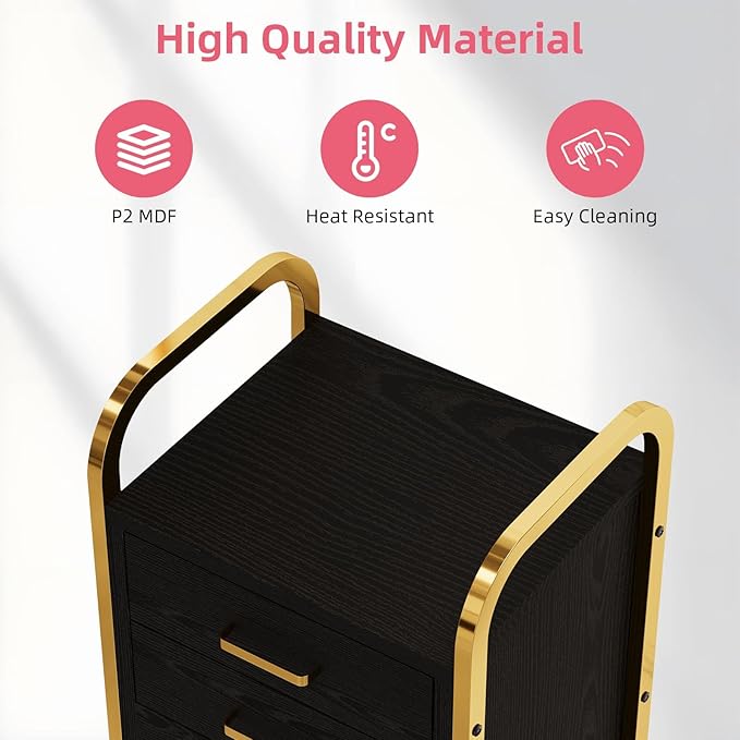 4ever2buy Black and Gold Salon Trolley Cart with Wheels, Salon Cart with Drawers and Cabinet, Rolling Cart for Hair Stylist, Professional Salon Stations Organizer
