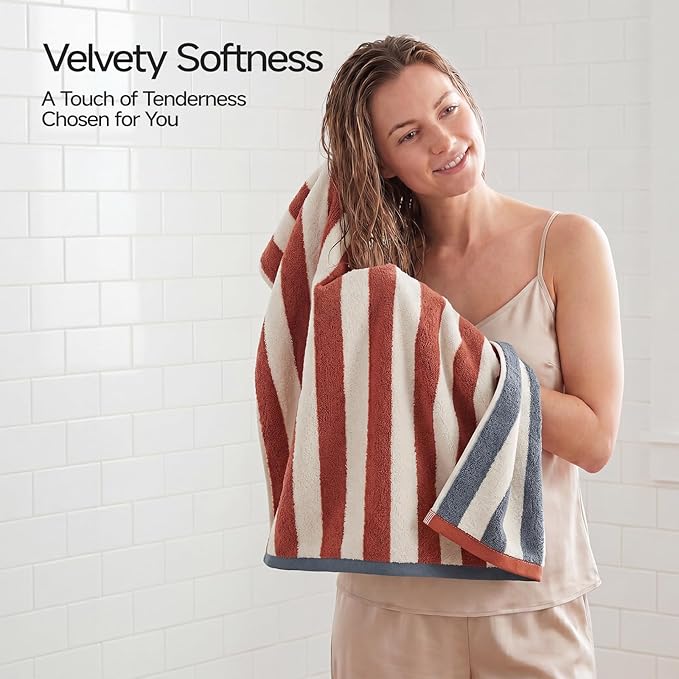 REDKISS 2-Pack Luxury Hand Towels for Bathroom - 12 x 28 Inches 100% Cotton Striped Hand Towels, Ultra Soft and Highly Absorbent Towel for Bath, Gym, Hotel, Kitchen and Spa, Brown