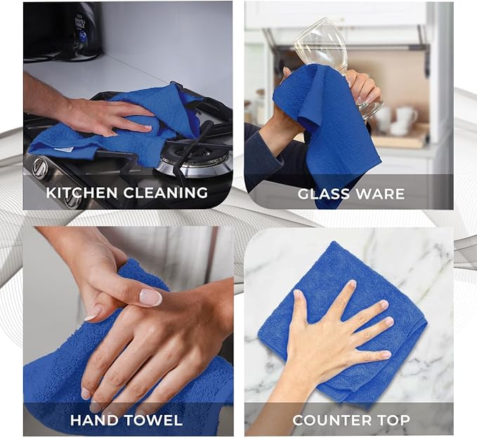 Avalon Towels Cotton Washcloths 24-Pack – 12 x 12 Inch Blue Super Soft & Absorbent Ring-Spun Cotton Wash Cloths for Face, Bath, Spa, Gym, Hotel & Cleaning