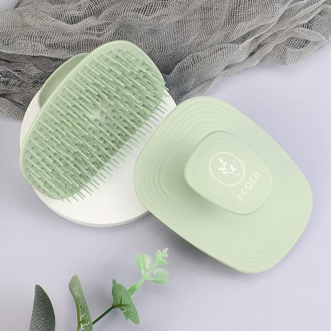 Ecoed 2 PC Scalp Massager Shampoo Brush, Scalp Scrubber & Exfoliator for Dandruff Removal, Wet & Dry and Detangler for Men and Women, Suitable for Short Medium Hair (Green)