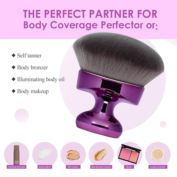 Blend & Blur Extra Large Body Kabuki Brush & Self Tanner Brush - For Body Makeup & Foundation - Blending Applicator For Self Tanning - Durable Vegan Bristles - with Protective Bag (Purple-large)