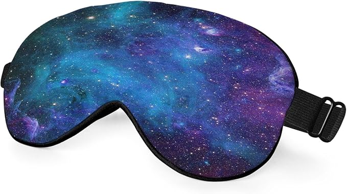 Galaxy Stars Silk Eye Mask Sleep Mask Abstract Space Blue Purple Nebula Starry Sky Eye Mask with Adjustable Strap Lightweight for Women Work Travel Night Sleep