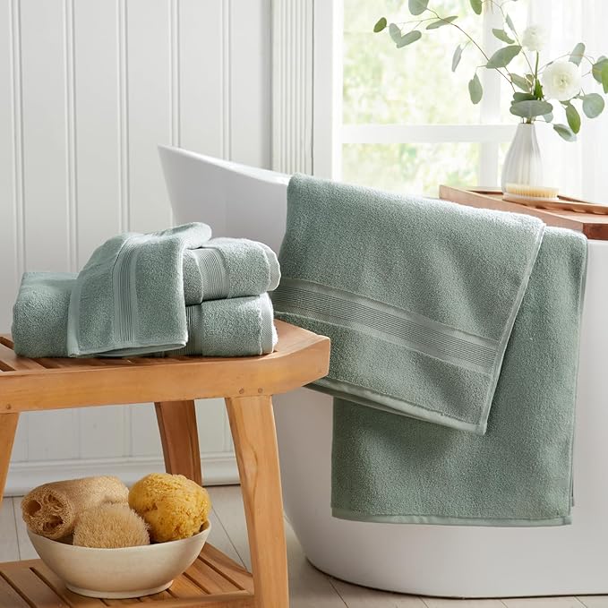 Springtree Home Luxury Bamboo Rayon Bath Towel Set 6 Piece Set | 35% Bamboo Rayon - 65% Cotton | Absorbent Quick-Dry Towels for Bathroom | Oeko-TEX Standard 100 Cotton | Eucalyptus