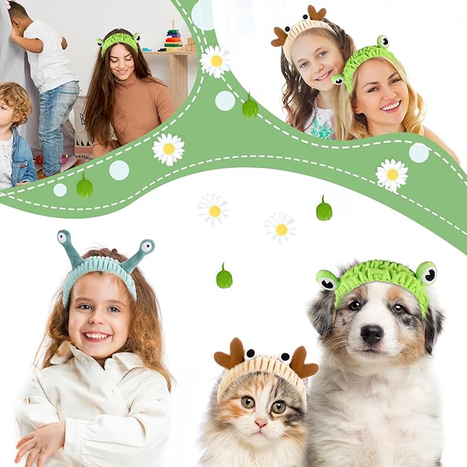 WLLHYF 3 Pack Spa Headband Face Wash Hairband Facial Makeup Head Wraps Cartoon Elastic Head Band Cute Frog Snail Crab Shower Headband Creative Hair Accessories for Beauty Skincare Sports