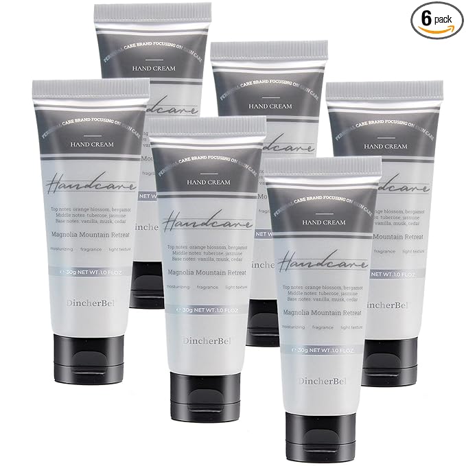 DincherBel 6 Pack Travel Size Hand Cream Set - 1 oz Moisturizing Lotion for Dry Cracked Hands, Magnolia Mountain Retreat Scented Hand Lotion Gift for Women, Nurses, Teachers, Bridesmaids