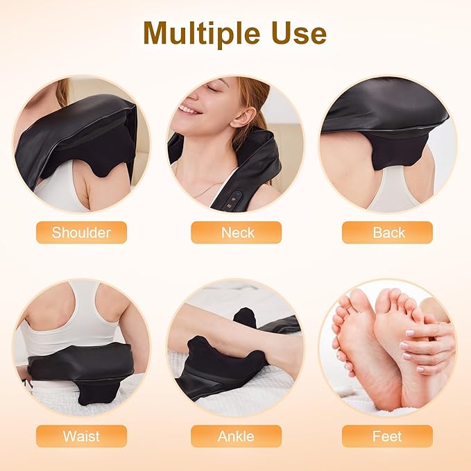 Neck Massager with Heat Cordless Electric Shiatsu Neck and Shoulder Massager for Pain Relief Deep Tissue Lower Back Massage, Chair Office Home Car Gift