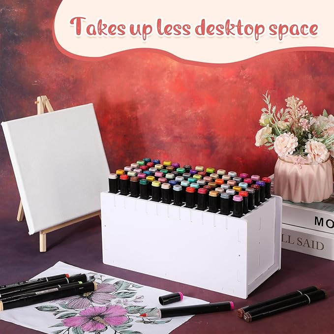 2 Pack Marker Storage Organizer Marker Organizer for Desk Holder Art Paint Pen Rack with Removable Divider to Store Paint Brushes Pens Color Pencils(10.83 x 5.12 x 5.12)