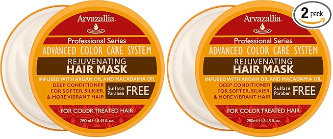 Arvazallia Rejuvenating Hair Mask and Deep Conditioner For Color Treated Hair with Argan Oil and Macadamia Oil Sulfate Free & Paraben Free (Pack of 2)