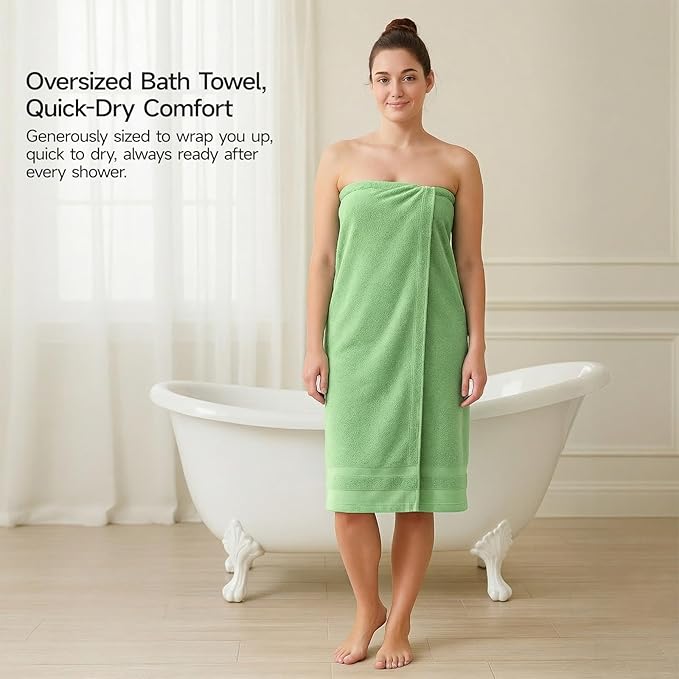 REDKISS 100% Cotton Bath Towels Set of 2, Extra Large Bath Sheets 35 X 70 Inches, Super Soft, Highly Absorbent & Quick Dry Shower Towels for Bathroom, Gym, Spa, Pool & Hotel, Green