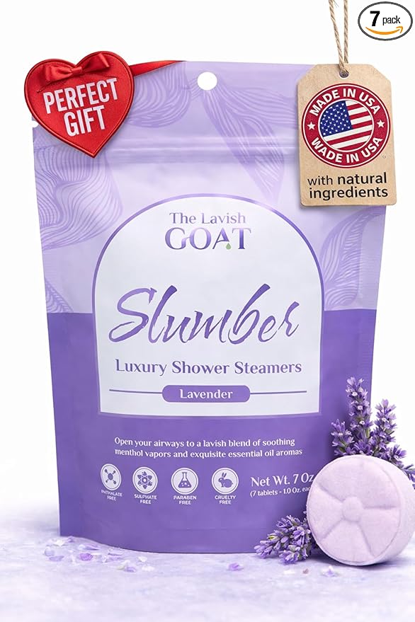TLG Slumbers Shower Steamers Aromatherapy 7 Pack – USA Made with Extra Menthol, Lavender Essential Oil – Relaxing Shower Bombs for Sleep, Stress Relief & Spa – Gift for Men & Women