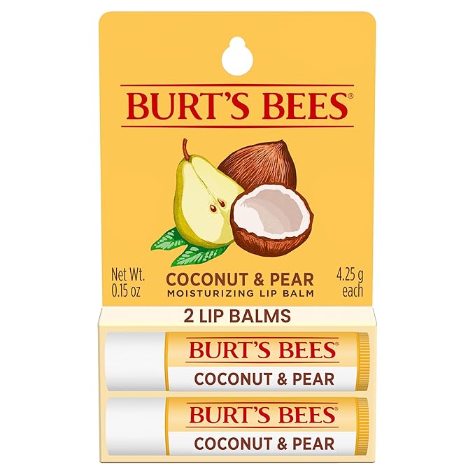 Burt's Bees Mothers Day Gifts, Lip Balm - Coconut and Pear, Lip Moisturizer With Responsibly Sourced Beeswax, Tint-Free, Natural Origin Conditioning Treatment, 2 Tubes, 0.15 oz.