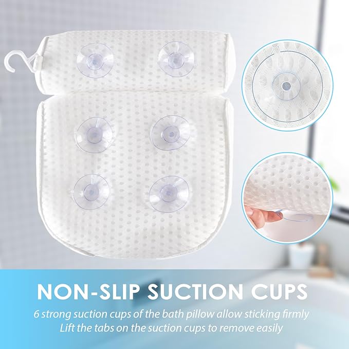 AEROiVi Luxury Bath Pillows for Tub，Bath Pillow Bathtub Pillows for Head and Neck Support Bath Cushion Made from Soft Spacer Mesh Material with Suction Cups
