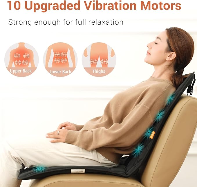 CARSHION Upgraded Length Back Massager with Heat,10 Vibration Massage Seat Cushion for Home,Heated Seat Cover Cushion for Pain Relief