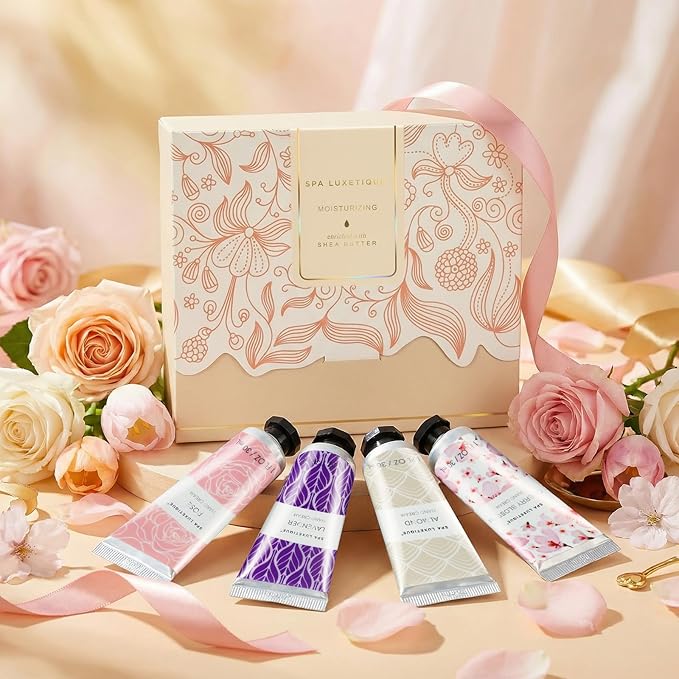 spa luxetique Hand Cream Gift Set,Mothers Day Gifts for Mom,4 Pack Shea Butter Hand Lotion Set for Dry Hands,Travel Size Hand Cream for Women,Birthday Gifts for Women,Teacher Appreciation Gift Nurse