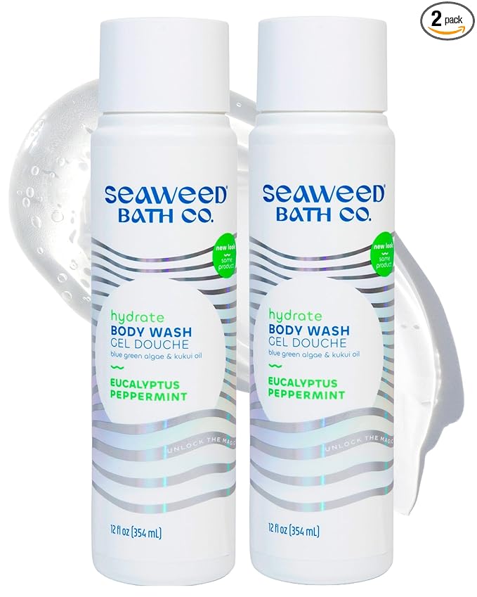 Seaweed Bath Co. Hydrate Body Wash - Eucalyptus Peppermint - Hydrating Lathering Cleanser with Nourishing Natural Ingredients - Vegan, Paraben and Sulfate Free Shower Gel - 12 oz (Pack of 2)