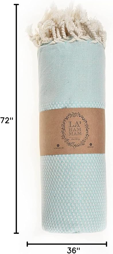 Beach Towel | Cotton Beach Towels, Easy to Carry, Sand Free, Highly Absorbent, Quick Dry, Turkish Towels for Travel Camping Bath Sauna Beach Gym Pool Yoga SPA by Lahammam, Akasya, Aqua