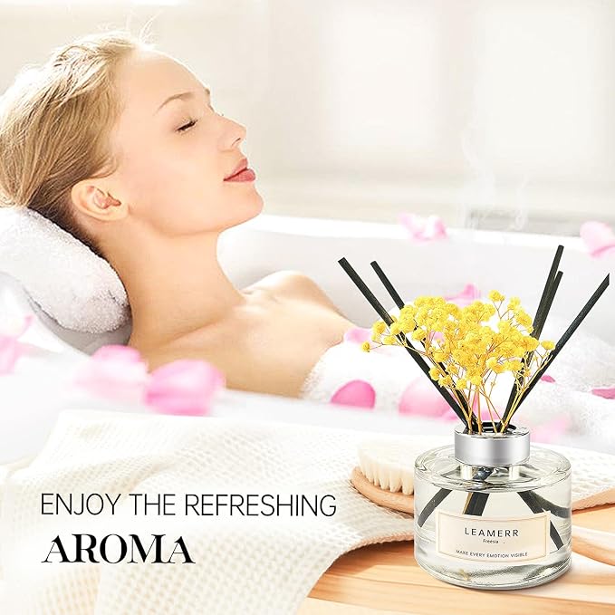 Reed Diffuser Sets Home Fragrance Essential Oil Diffuser Freesia Scent- 7 oz (210 ml) Fragrance Oil Diffuser for Bedroom Bathroom Home Décor Includes Reed Diffuser Sticks, Scented Oils