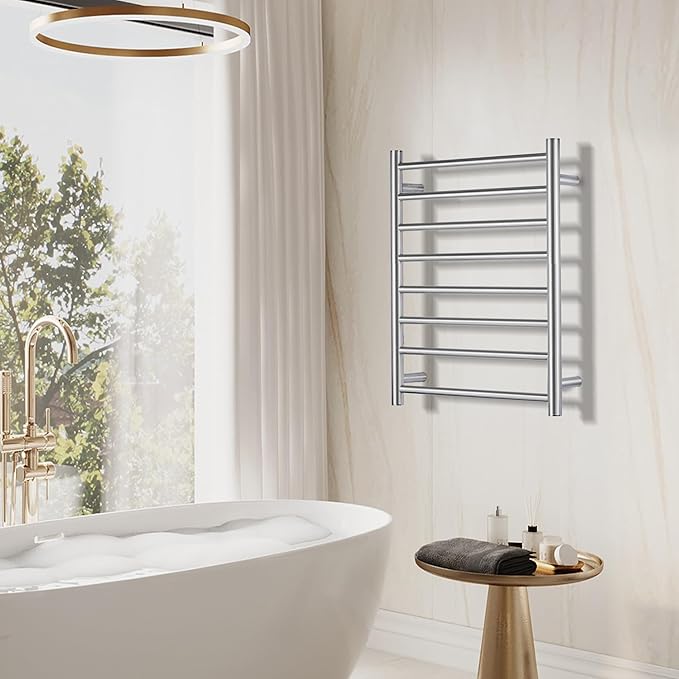 Towel Warmer Bathroom Wall Mounted Drying Rack Plug-in Electric Heated Towel Rack Stainless Steel (Brushed, 8 Bar)