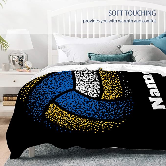 Custom Volleyball Blanket, Personalized Sport Throw with Name Text for Boy, Girl, Men, Women, Volleyball Gift for Player, Athlete, Coach, Team, Soft Customized Throw Blanket 80"x60"for Adult
