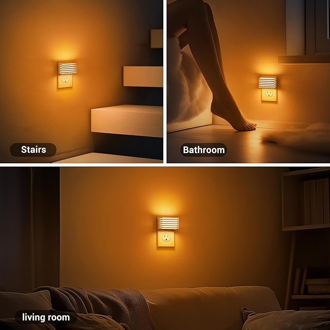 JandCase Amber Night Light, Night Lights Plug into Wall with Dusk to Dawn Sensor, Dimmable Plug in Night Light, Adjustable Brightness, [2 Pack] Amber Nightlight for Bedroom Bathroom Hallway