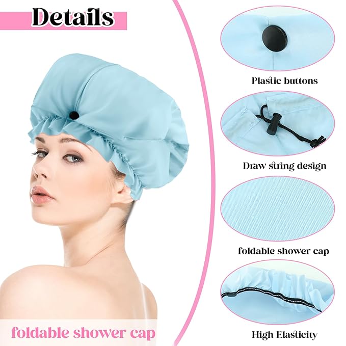 2 Pcs Large Shower Cap for Braids, Extra Long Shower Cap for Women Long Hair & Locs, Waterproof Hair Bonnets for Dreadlocks Drawstring Bath Caps for Women & Men (Pink, Light Blue)