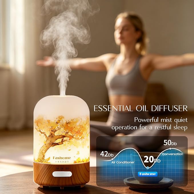 Essential Oil Diffuser, Hand Blown Glass Aromatherapy Diffuser, Ultrasonic Cool Mist Scent Aroma Humidifier, Diffuser Oil Machine Whisper Quiet with Auto Shut-Off for Home Bedroom Office(<25dB)